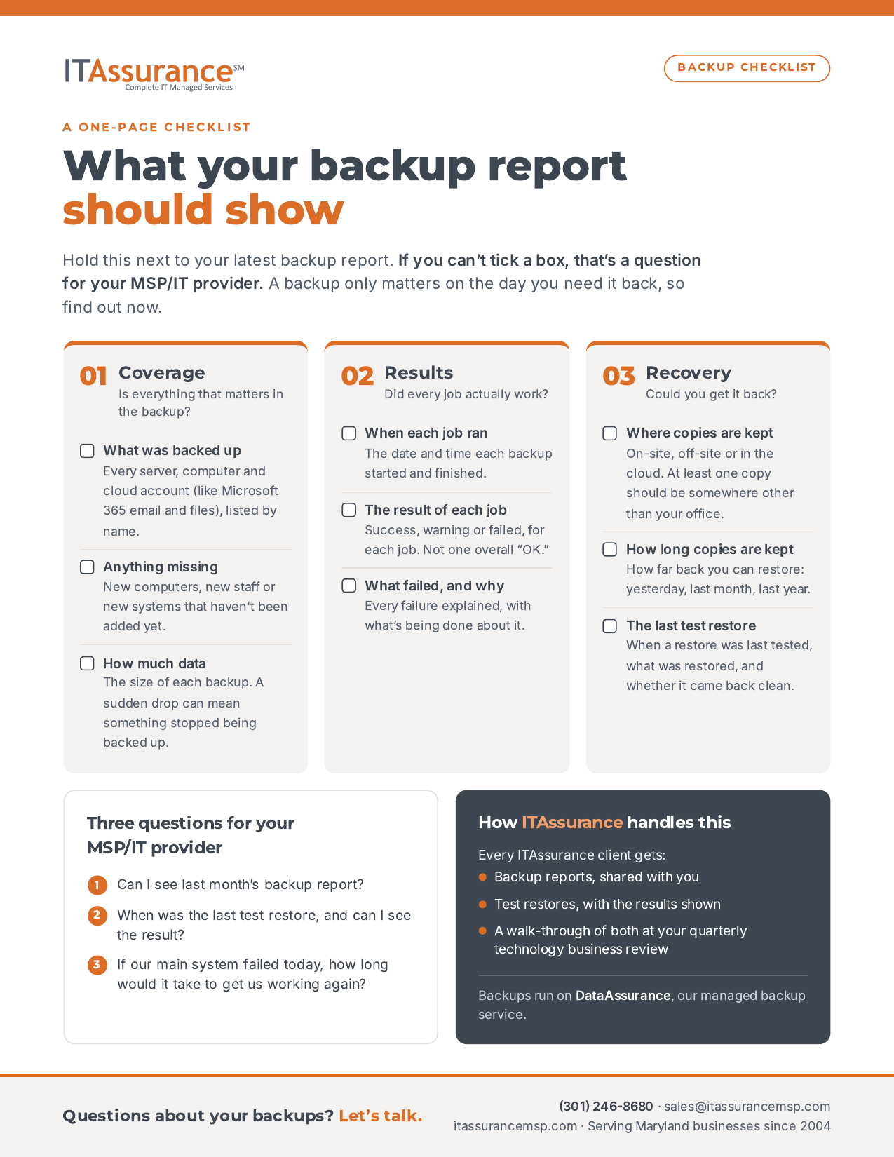ITAssurance Backup Checklist Preview